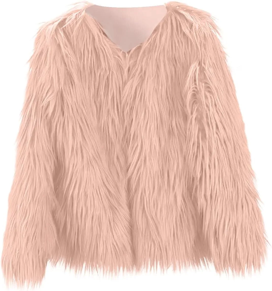 2 to 10 Years Kids Baby Girls Long Sleeve Furry Coat Faux  Coat Jacket Winter Thick Warm Fleece Coat Outwear
