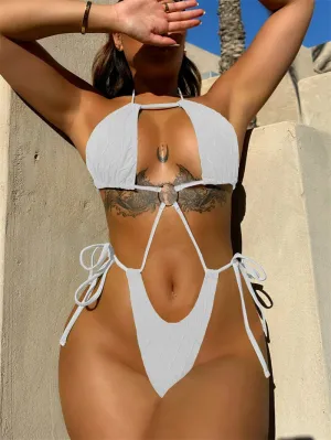4 Colors Halter Drawstring Monokini One Piece Swimsuit 2024 Hollow Out Swimwear for Women Sexy Cut Out Bathing Suit
