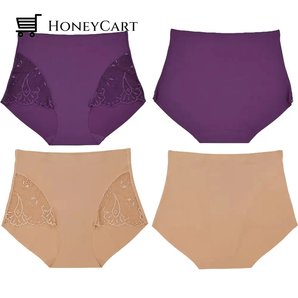 6-Pack: ToBeInStyle Women's High Waisted Seamless Laser Cut Side Lace Design Front Panties