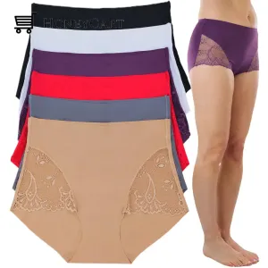 6-Pack: ToBeInStyle Women's High Waisted Seamless Laser Cut Side Lace Design Front Panties