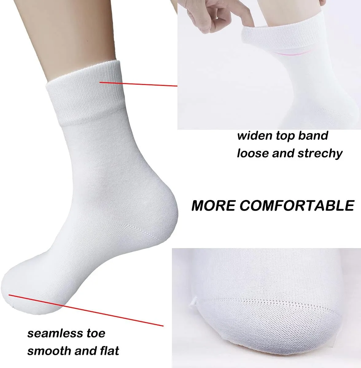 Ait fish Loose-Cuff Seamless 100% Soft Cotton Socks Women Above Ankle Crew Socks 7 Pairs