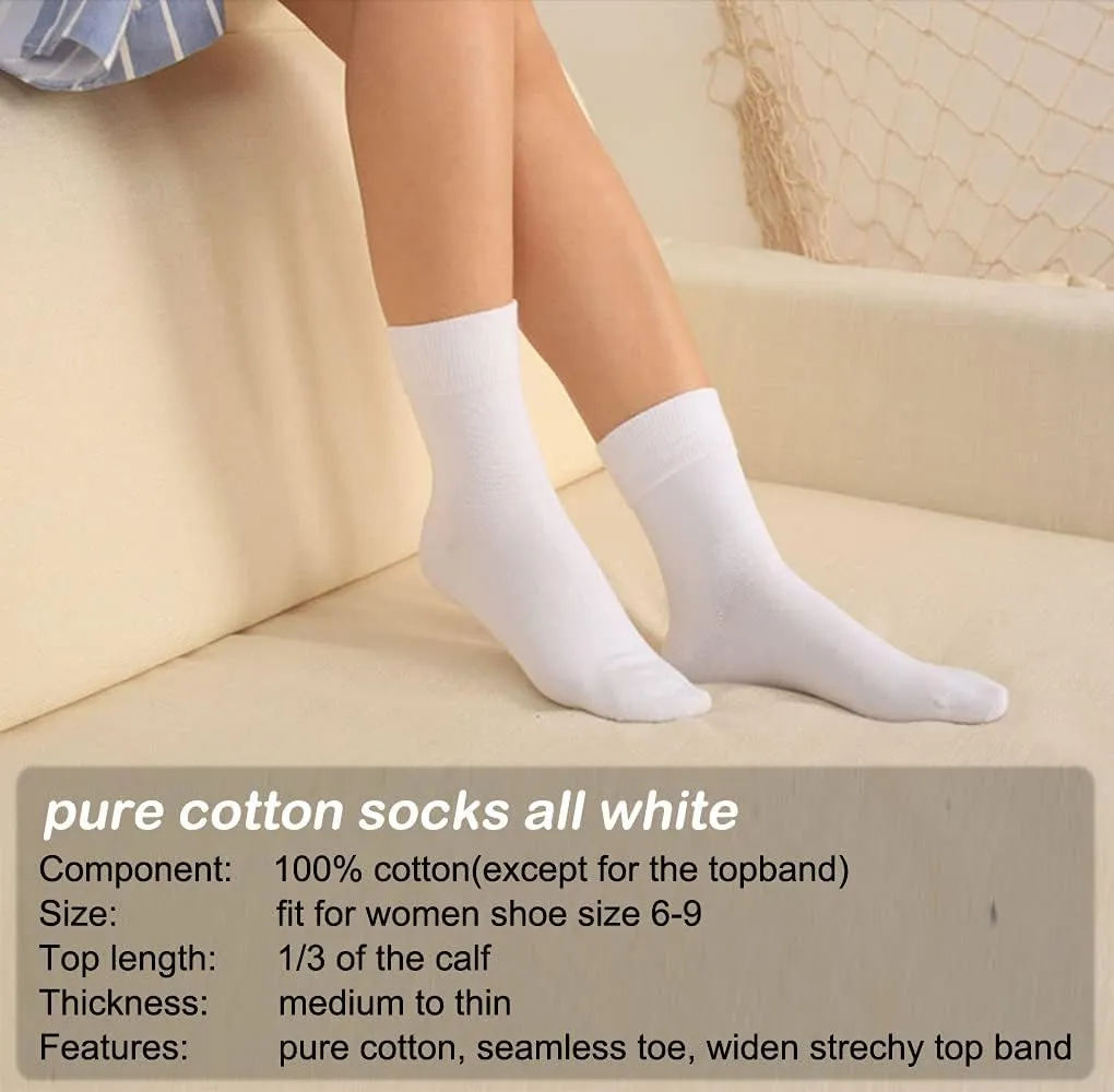 Ait fish Loose-Cuff Seamless 100% Soft Cotton Socks Women Above Ankle Crew Socks 7 Pairs