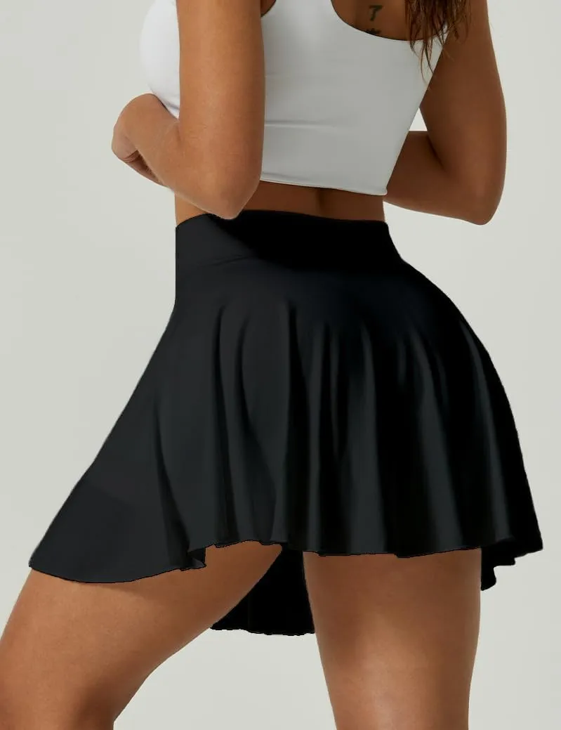 AJISAI Seamless Tennis Skirt for Women Pleated Athletic Skirts with Shorts Pockets High Waisted Golf Skort for Workout