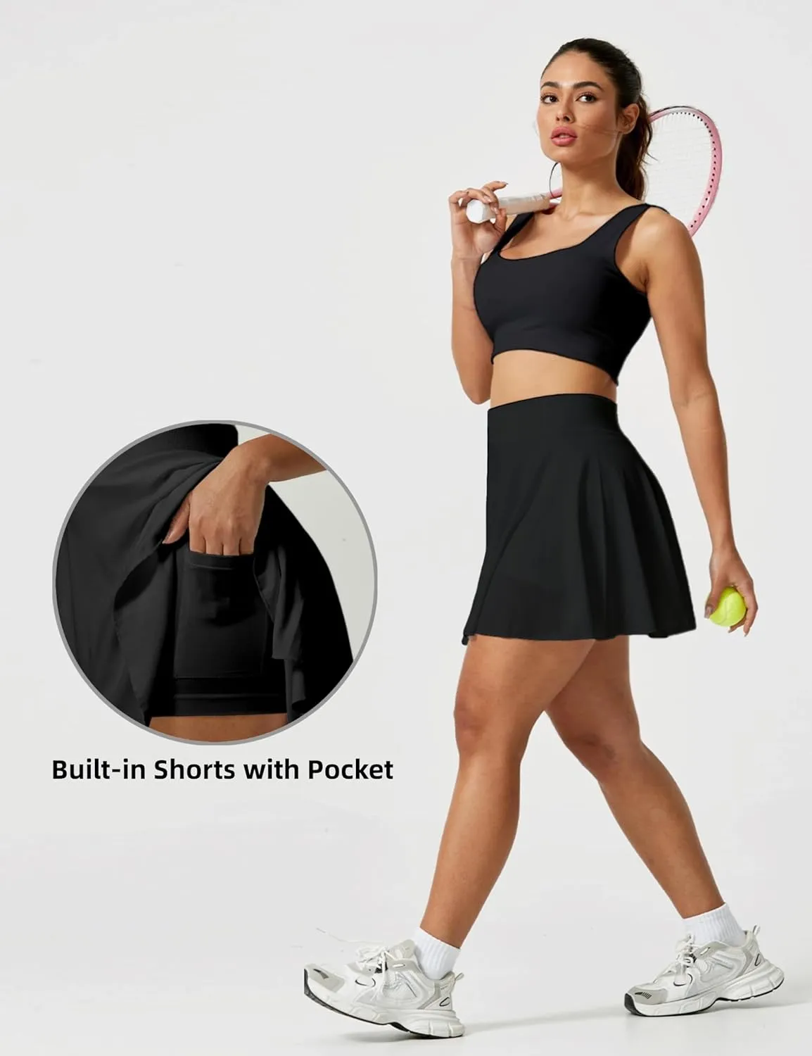AJISAI Seamless Tennis Skirt for Women Pleated Athletic Skirts with Shorts Pockets High Waisted Golf Skort for Workout