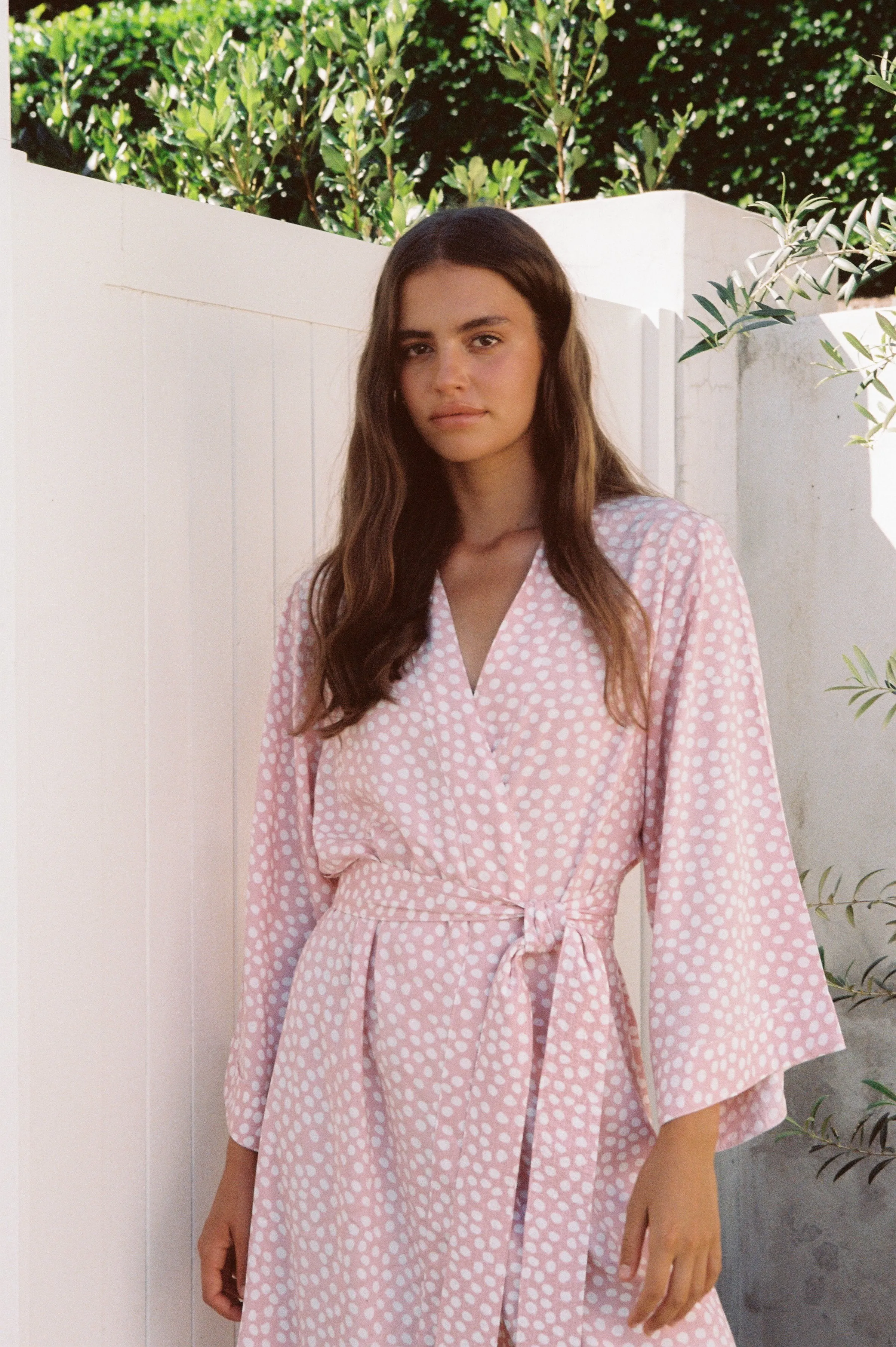 Alice Midi Kimono Robe - Reverse Dot Pink