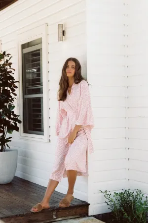 Alice Midi Kimono Robe - Reverse Dot Pink