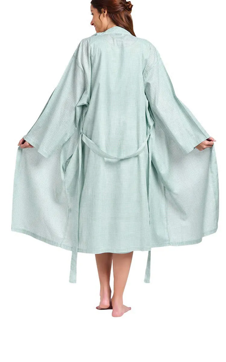 Arabella Sonia 100% Cotton Robe in Mint Gingham MD-75CB