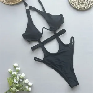 Asymmetric Underwired Cut Out Women Swimwear One Piece Swimsuit Female High Cut Monokini Hollow Out Swimsuit
