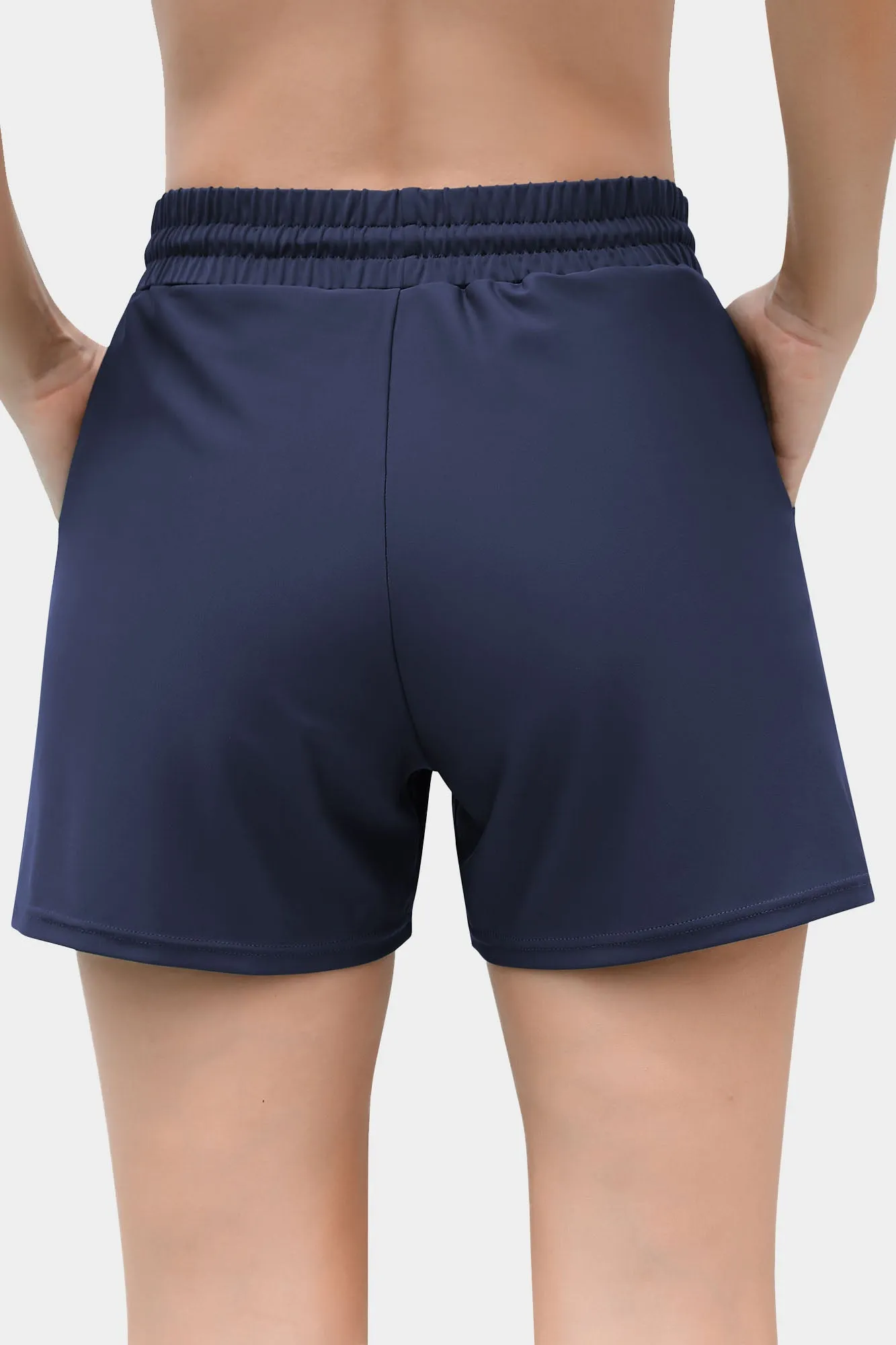 Attraco Women's 5'' Solid Elastic Waist Quick Dry Pocket Swim Short Board Shorts