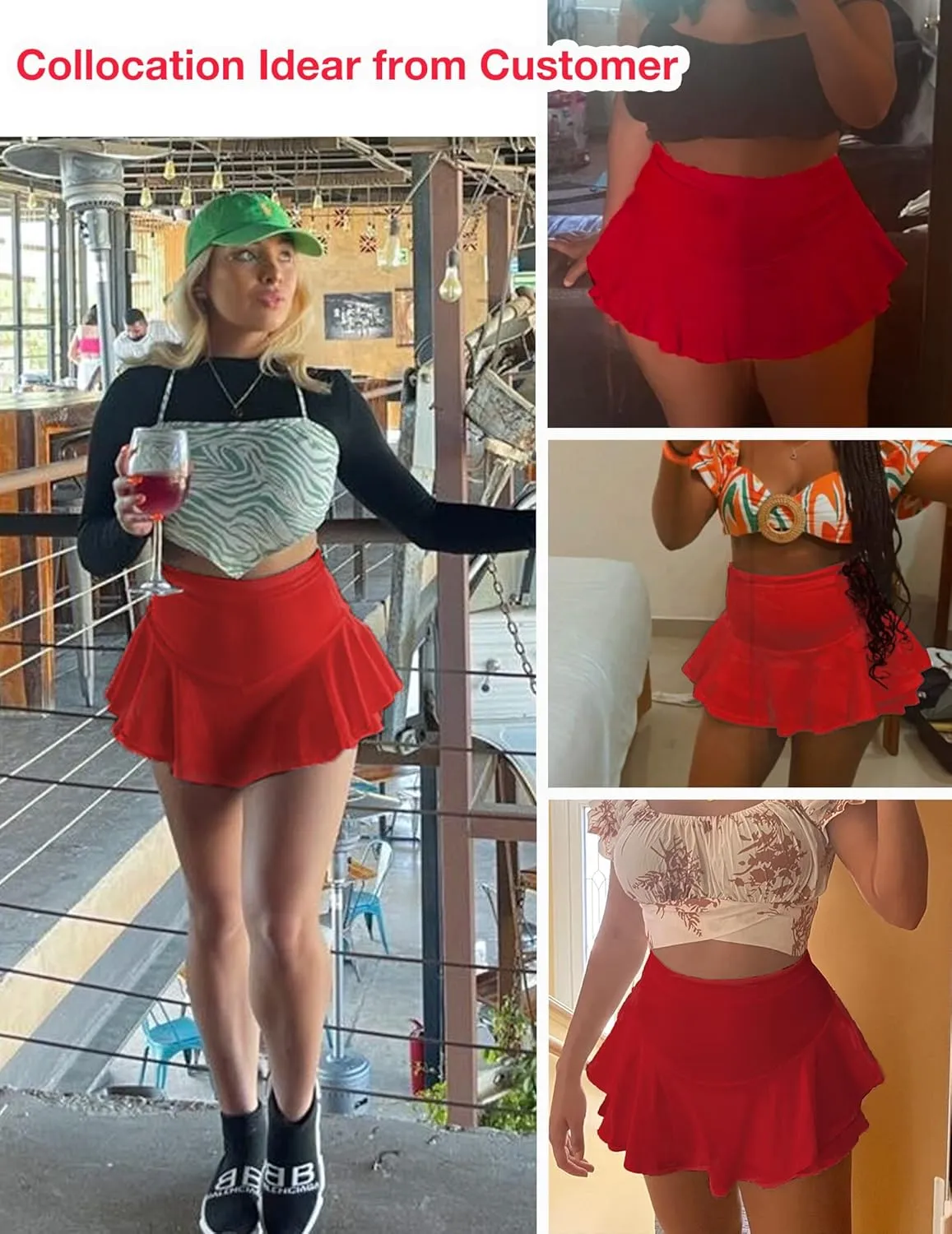 Avidlove Mini Skirt for Women Sexy Solid Ruffle Trim Lingerie Skirt Short High Waist Two Layer Hem Skirt