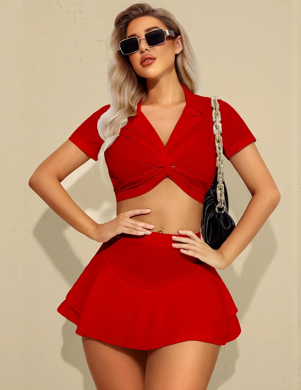 Avidlove Mini Skirt for Women Sexy Solid Ruffle Trim Lingerie Skirt Short High Waist Two Layer Hem Skirt