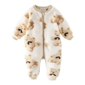 Baby Fleece Jumpsuit Bears White