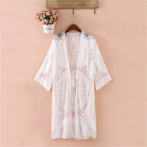 Beach Cover Up Floral Embroidery Bikini Cover Up Swimwear Women Robe De Plage Beach Cardigan Bathing Suit
