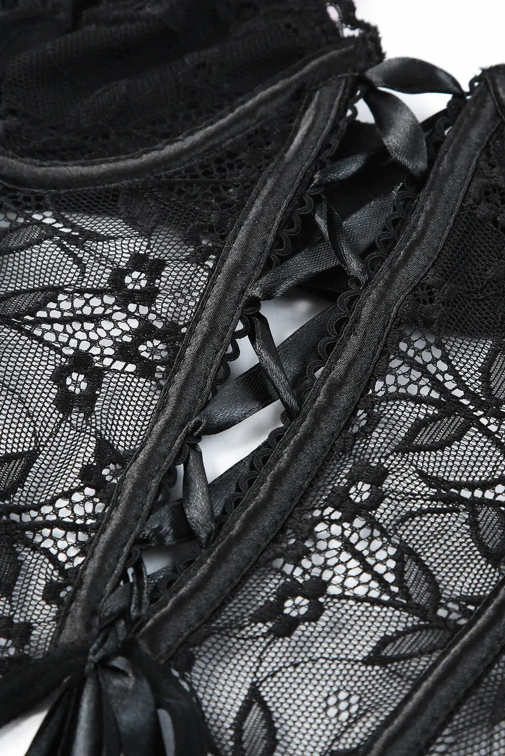 Black 2Pcs Lace-Up Bra And Thong Lingerie Set