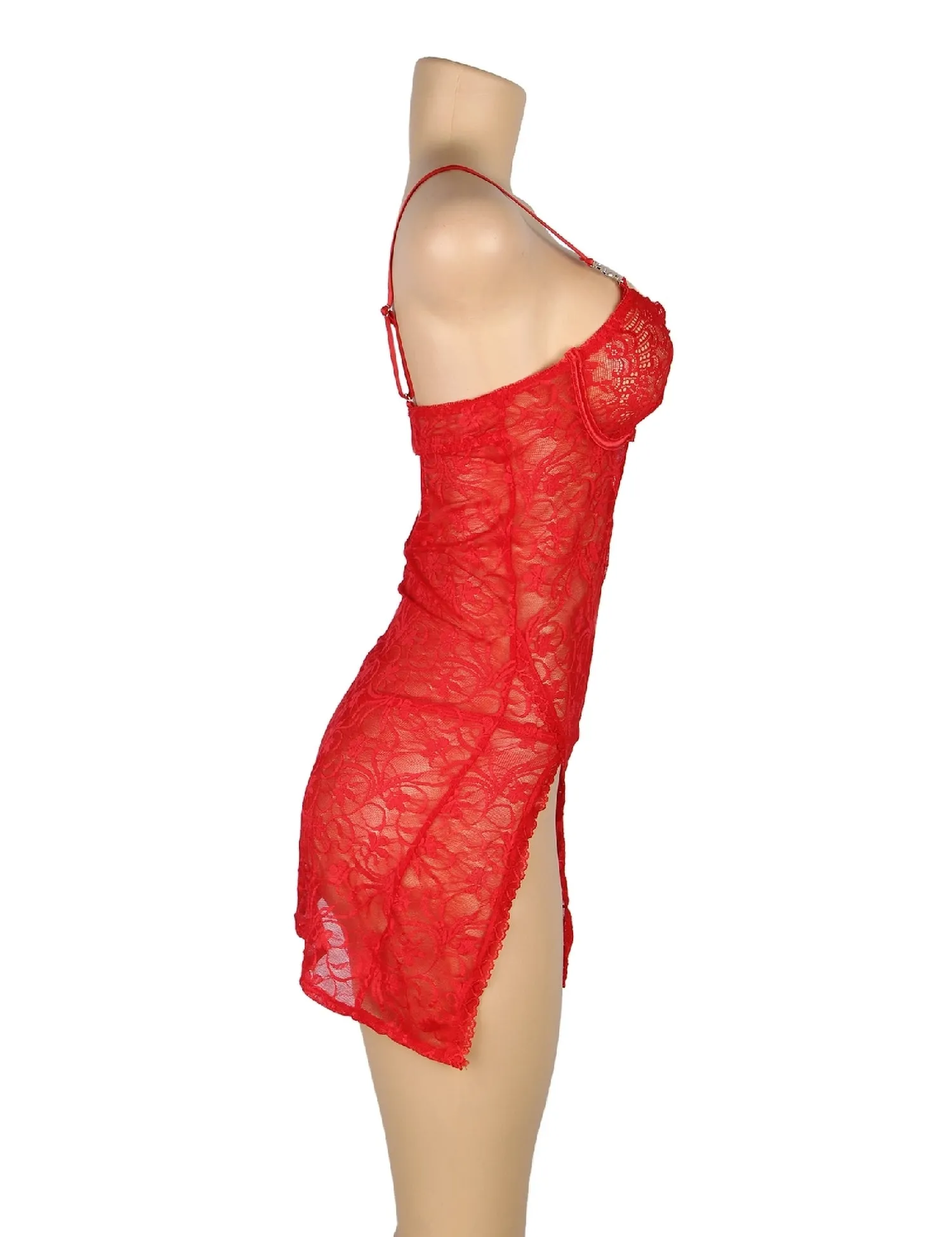 Black Lace With Underwire Adjustable Straps Babydoll