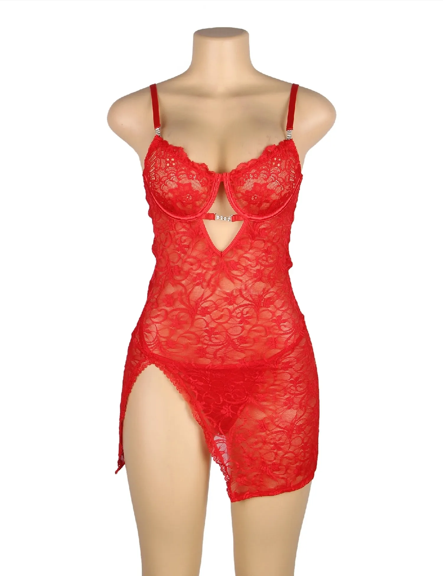 Black Lace With Underwire Adjustable Straps Babydoll