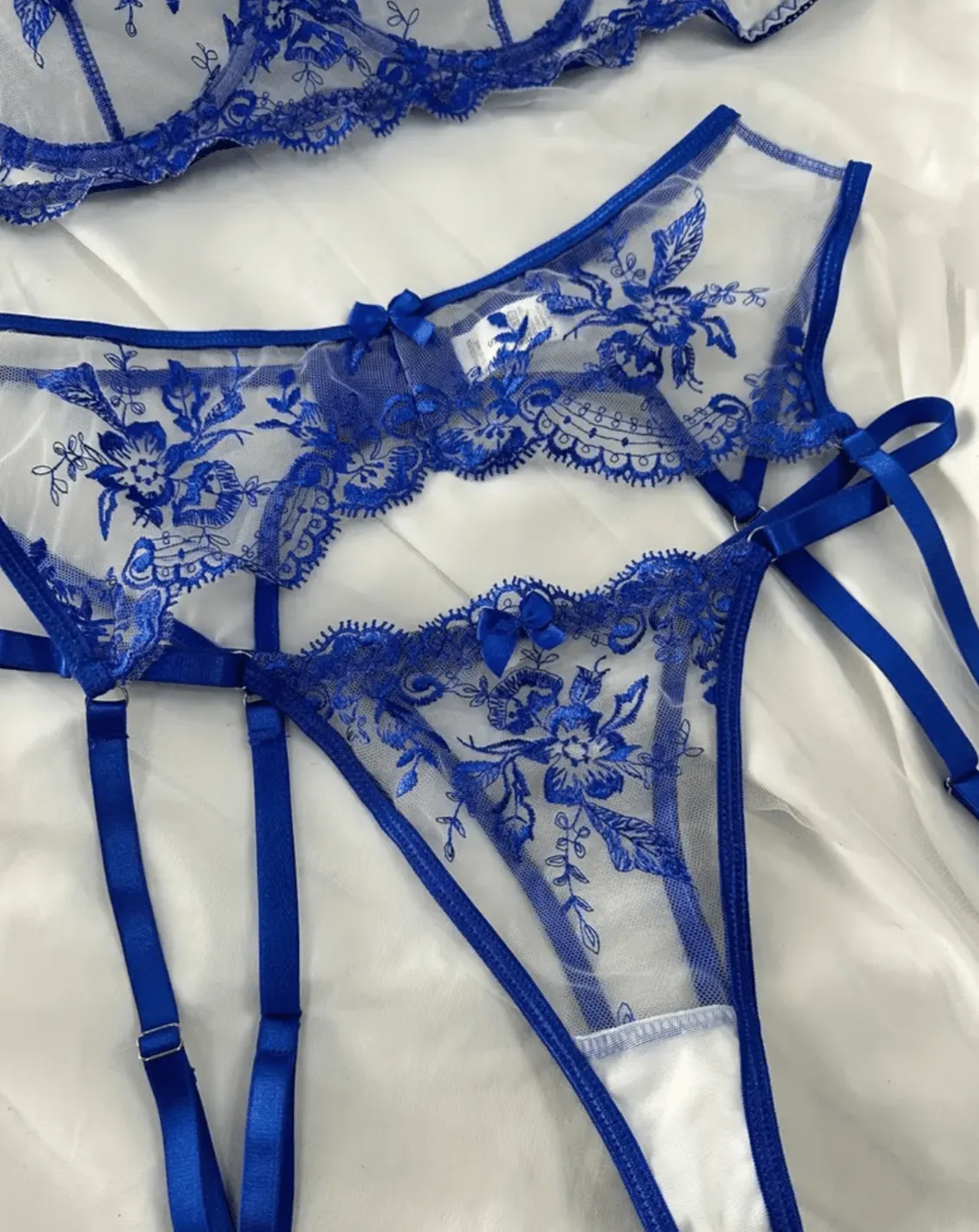 Blue Lace Lingerie Set Garter