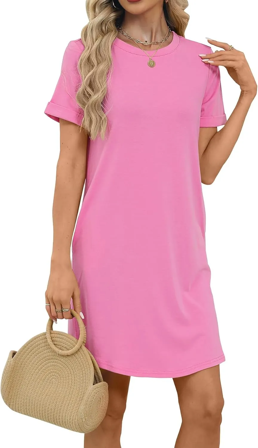 Bluetime Womens T Shirt Dresses Casual 2025 Summer Short Sleeve Loose Vacation Dress with Pockets