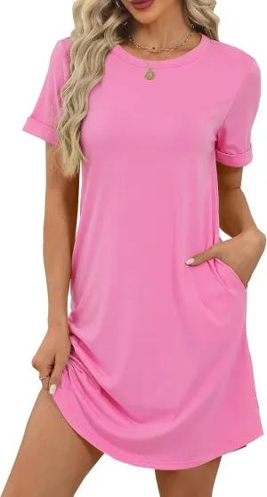 Bluetime Womens T Shirt Dresses Casual 2025 Summer Short Sleeve Loose Vacation Dress with Pockets