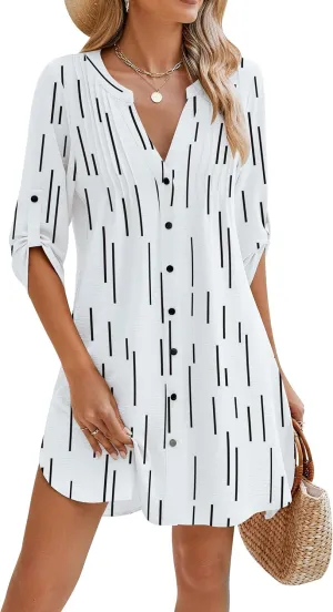 BMJL Women Beach Cover Ups V Neck Button Down Swimsuit Coverup Swimwear Bathing Suit Cover Up 2025