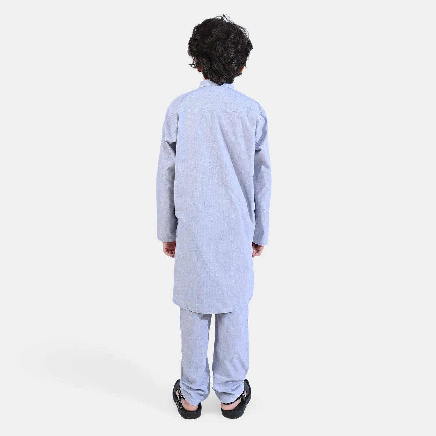 Boys Yarn Dyed Kurta Shalwar Suit -L/GREY