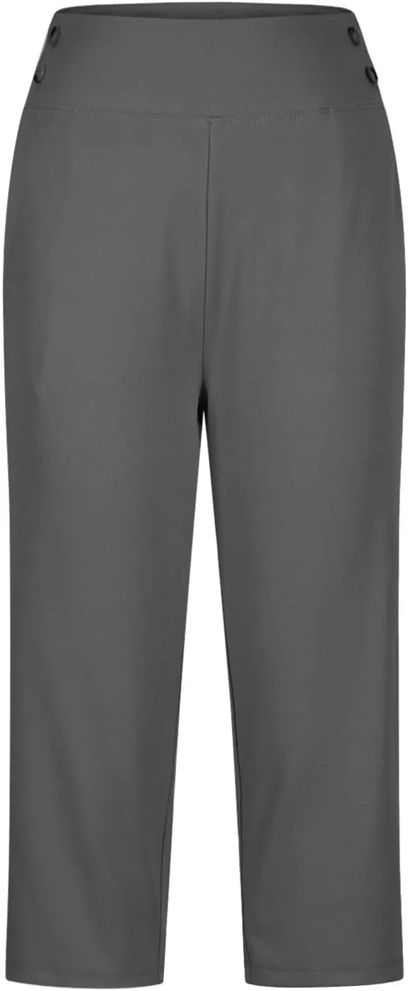 Capri Pants for Women High Waist Elastic Workout Yoga Pant Tummy Control Leggings Lightweight Pockets Cropped Trousers