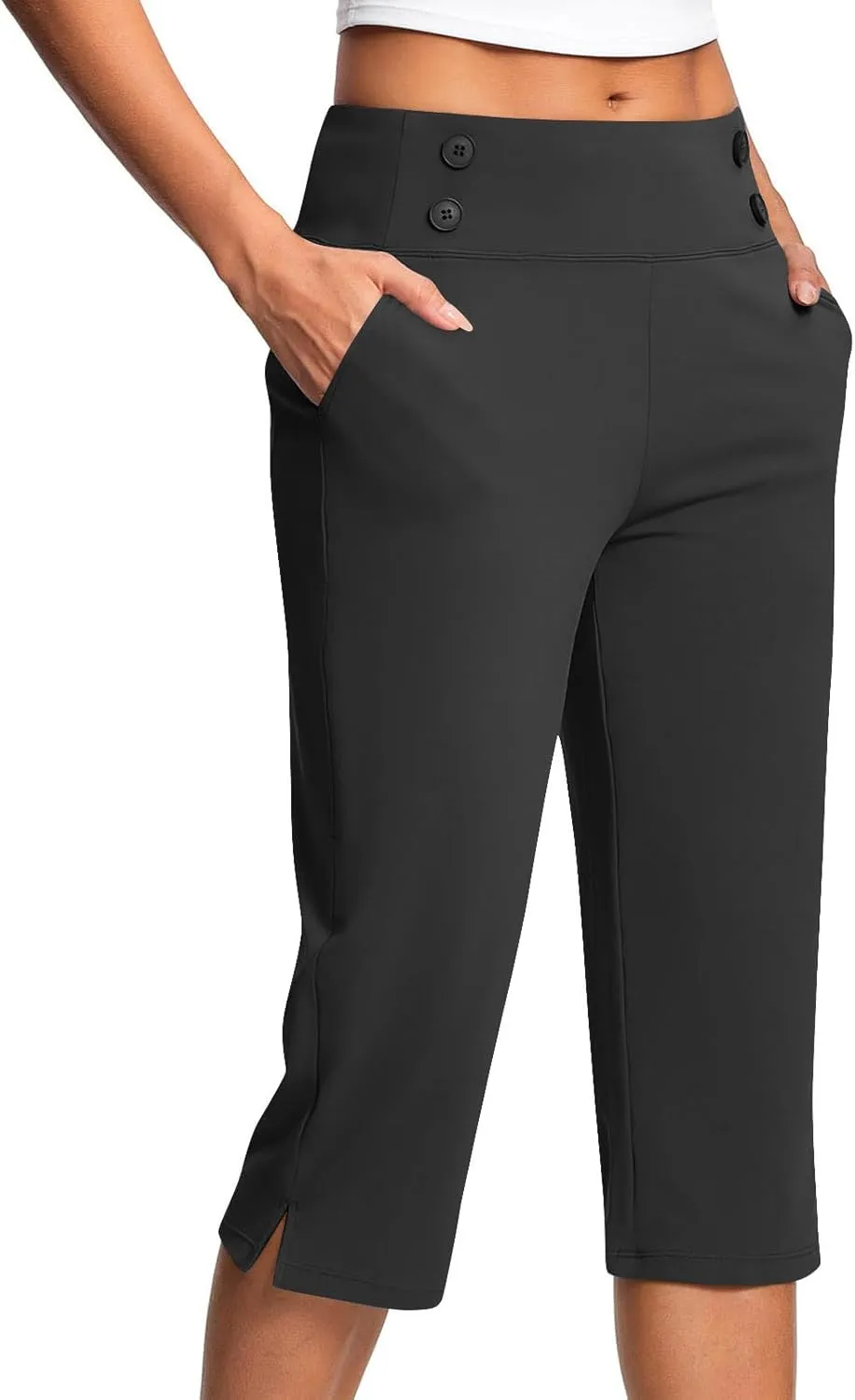 Capri Pants for Women High Waist Elastic Workout Yoga Pant Tummy Control Leggings Lightweight Pockets Cropped Trousers