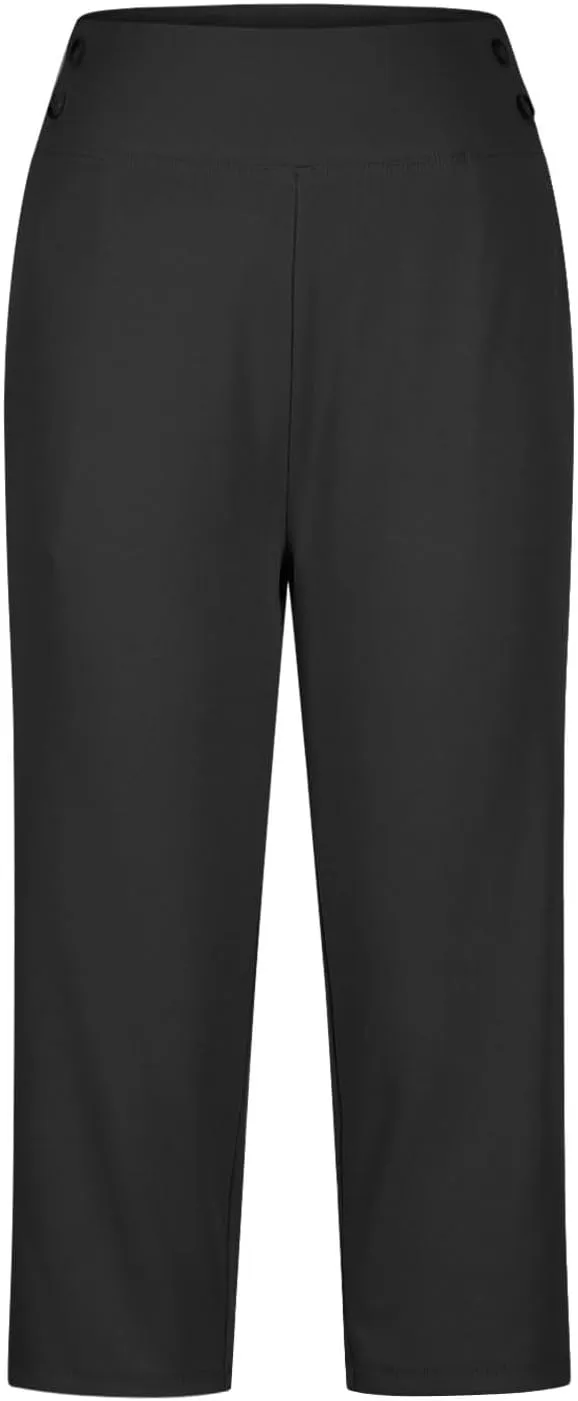 Capri Pants for Women High Waist Elastic Workout Yoga Pant Tummy Control Leggings Lightweight Pockets Cropped Trousers