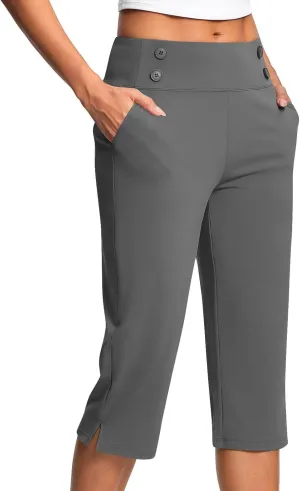 Capri Pants for Women High Waist Elastic Workout Yoga Pant Tummy Control Leggings Lightweight Pockets Cropped Trousers