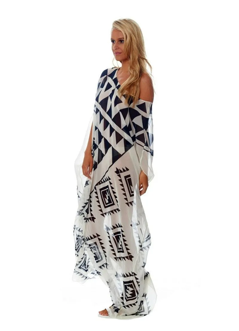 Chiffon Black And White Print Beach Bikini Cover Up