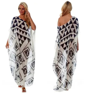 Chiffon Black And White Print Beach Bikini Cover Up