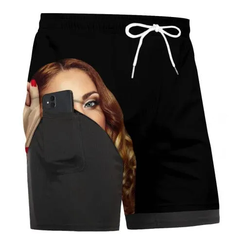 Custom Face Girlfriend Men's Quick Dry 2 in 1 Surfing & Black Beach Shorts Male Gym Fitness Shorts