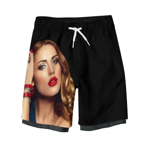Custom Face Girlfriend Men's Quick Dry 2 in 1 Surfing & Black Beach Shorts Male Gym Fitness Shorts