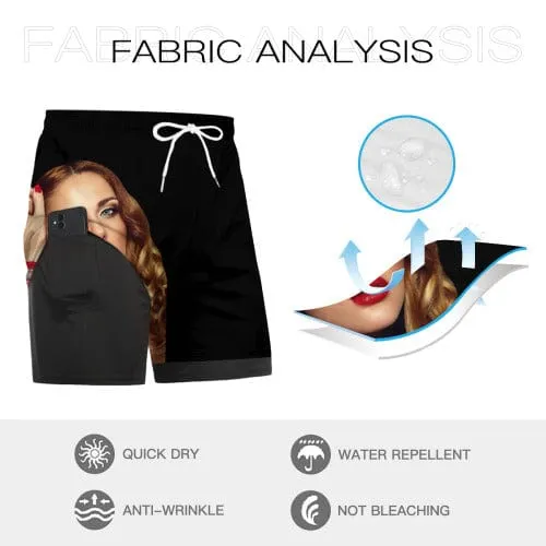 Custom Face Girlfriend Men's Quick Dry 2 in 1 Surfing & Black Beach Shorts Male Gym Fitness Shorts