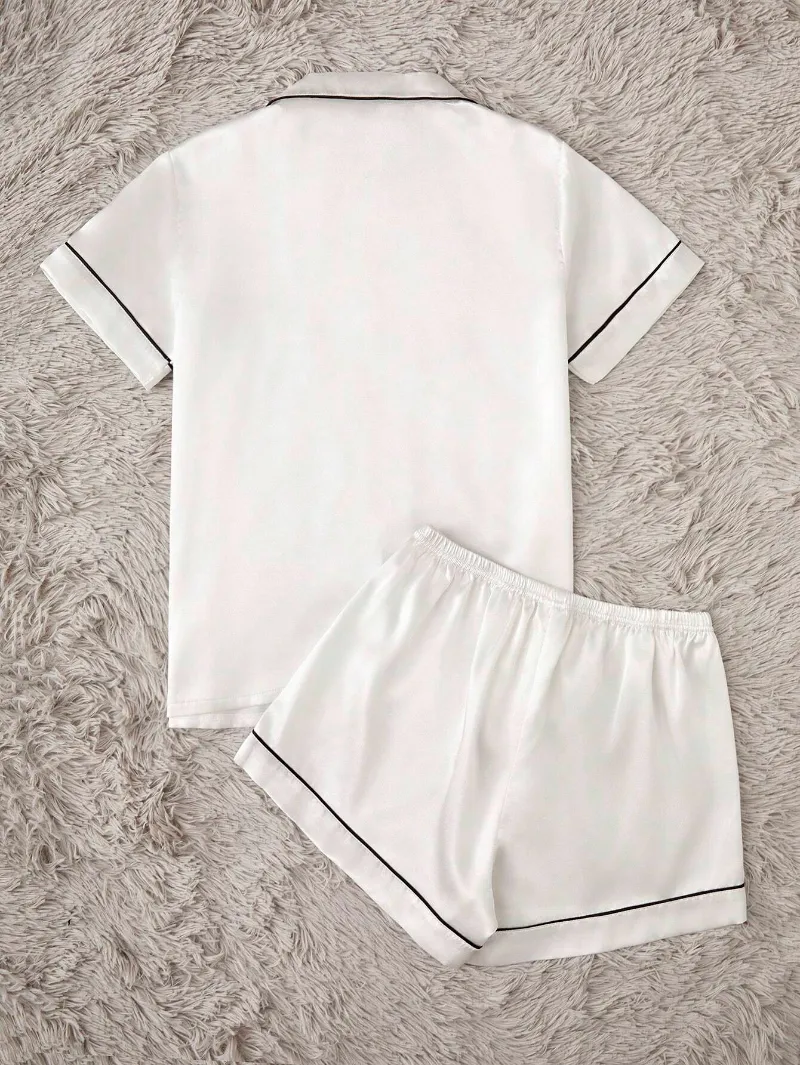 Custom Mama Print White Ice Silk Short Sleeve Top And Shorts, Thin Summer PJ Set, Mothers Day Gift