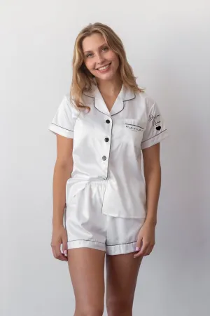 Custom Mama Print White Ice Silk Short Sleeve Top And Shorts, Thin Summer PJ Set, Mothers Day Gift