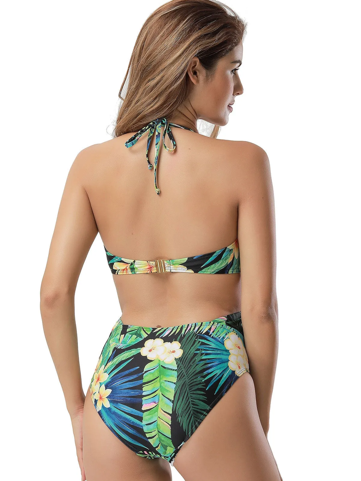 Cut Out Tropical Print Monokini Swimsuit