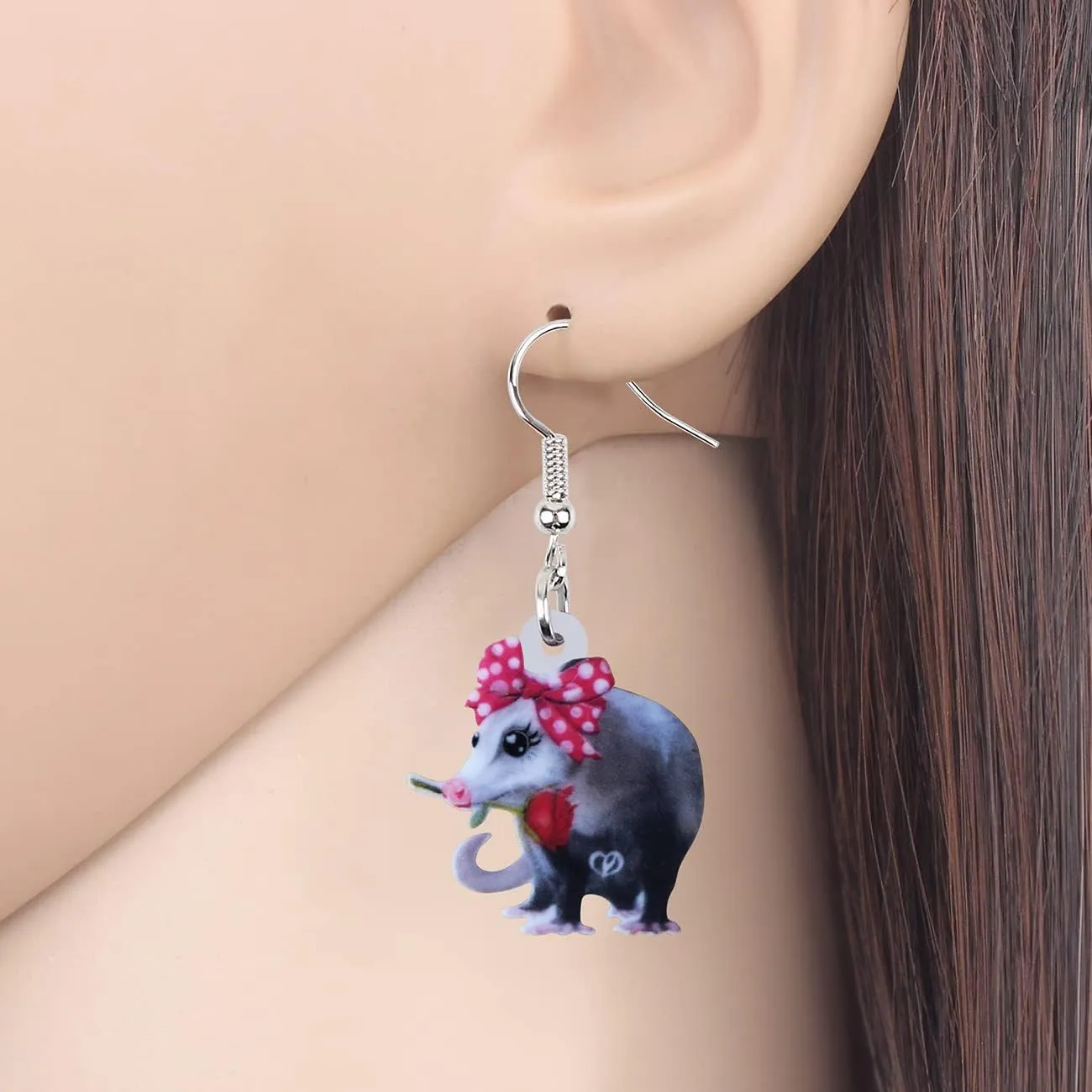 DUOWEI Acrylic Funny Possum Earrings Opossum Dangle Jewelry for Women Accessories Gifts Charms