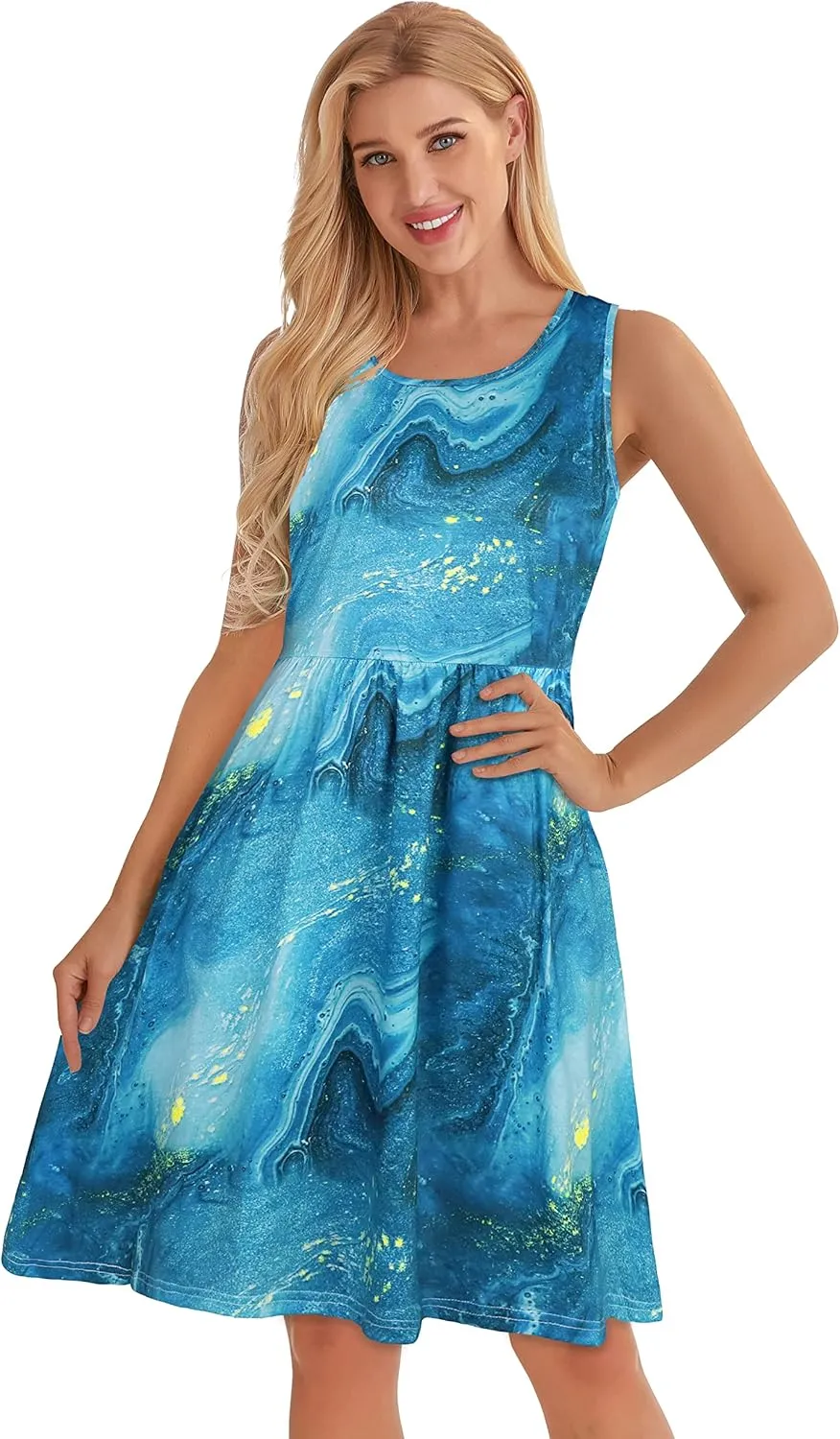 elescat Summer Dresses for Women Casual Sleeveless Tshirt Beach Flowy Tank Sundresses with Pockets