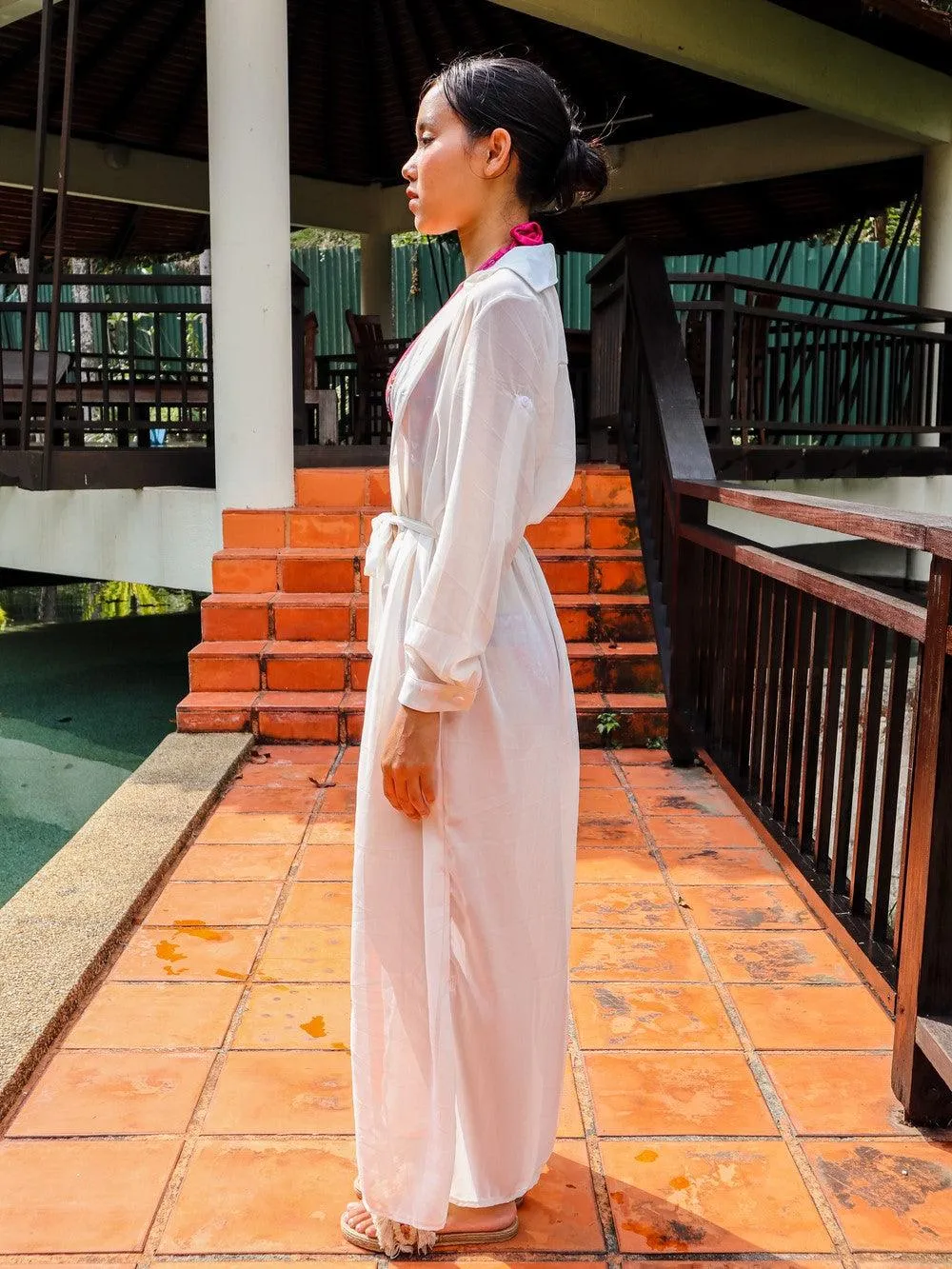 Ellora Chiffon Trench Beach Cover Up Dress in White