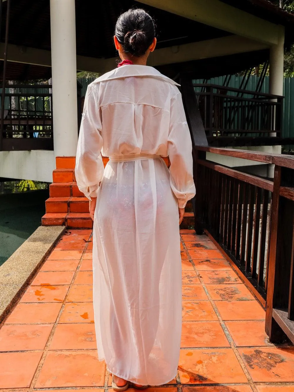 Ellora Chiffon Trench Beach Cover Up Dress in White