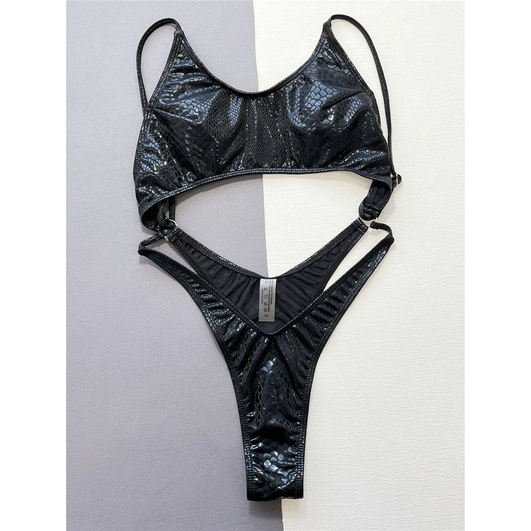 Gloria Snake Skin Tummy Cut Out Mini Monokini
