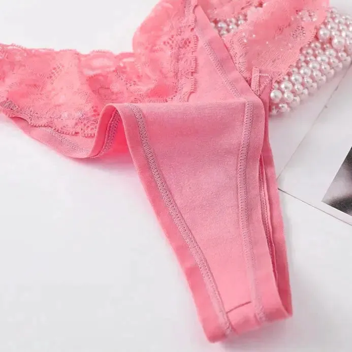 Guan 3pcs Lace Cotton Thong Panties
