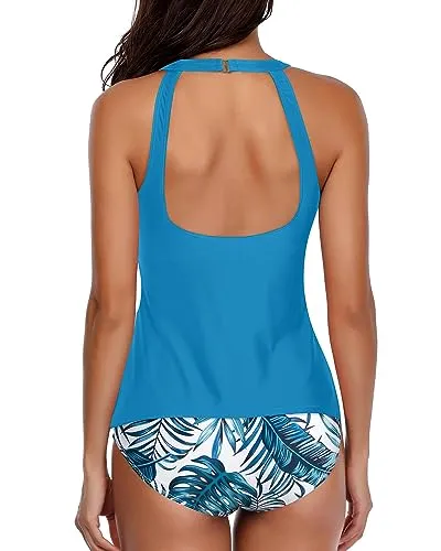 Halter High Neck Open Back Top & Tummy Control Tankini Set