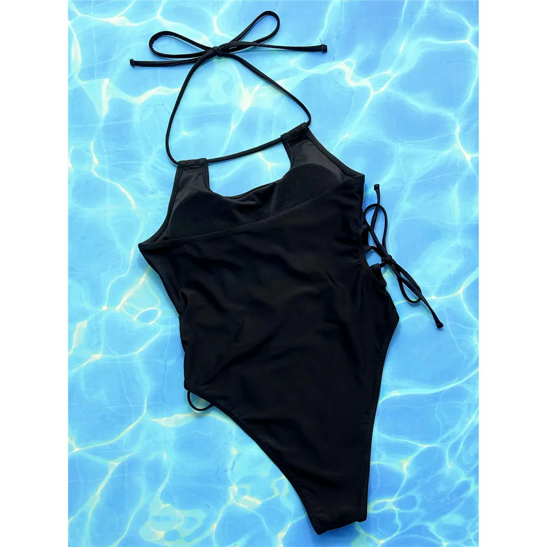 Heather Sexy Halter Cut Out Strappy Lace Up Monokini