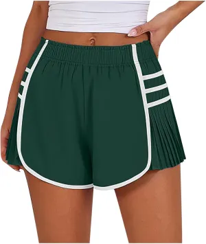 High Waist Pleated Sports Shorts, Flowy Contrast Color Golf Tennis Short, Quick Dry Comfortable Athletic Short