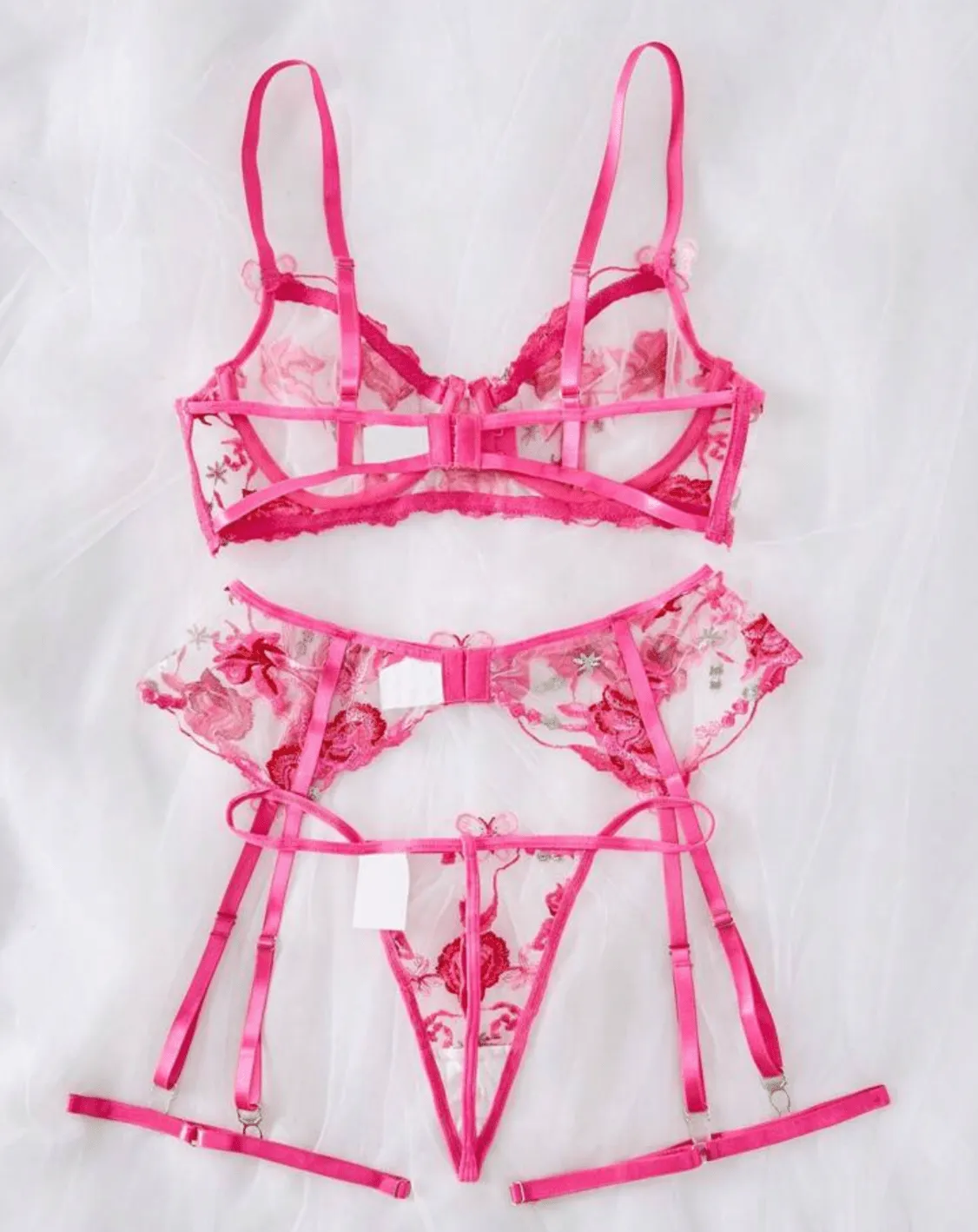 Hot Pink Lace Garter Lingerie Set