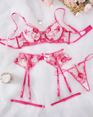 Hot Pink Lace Garter Lingerie Set