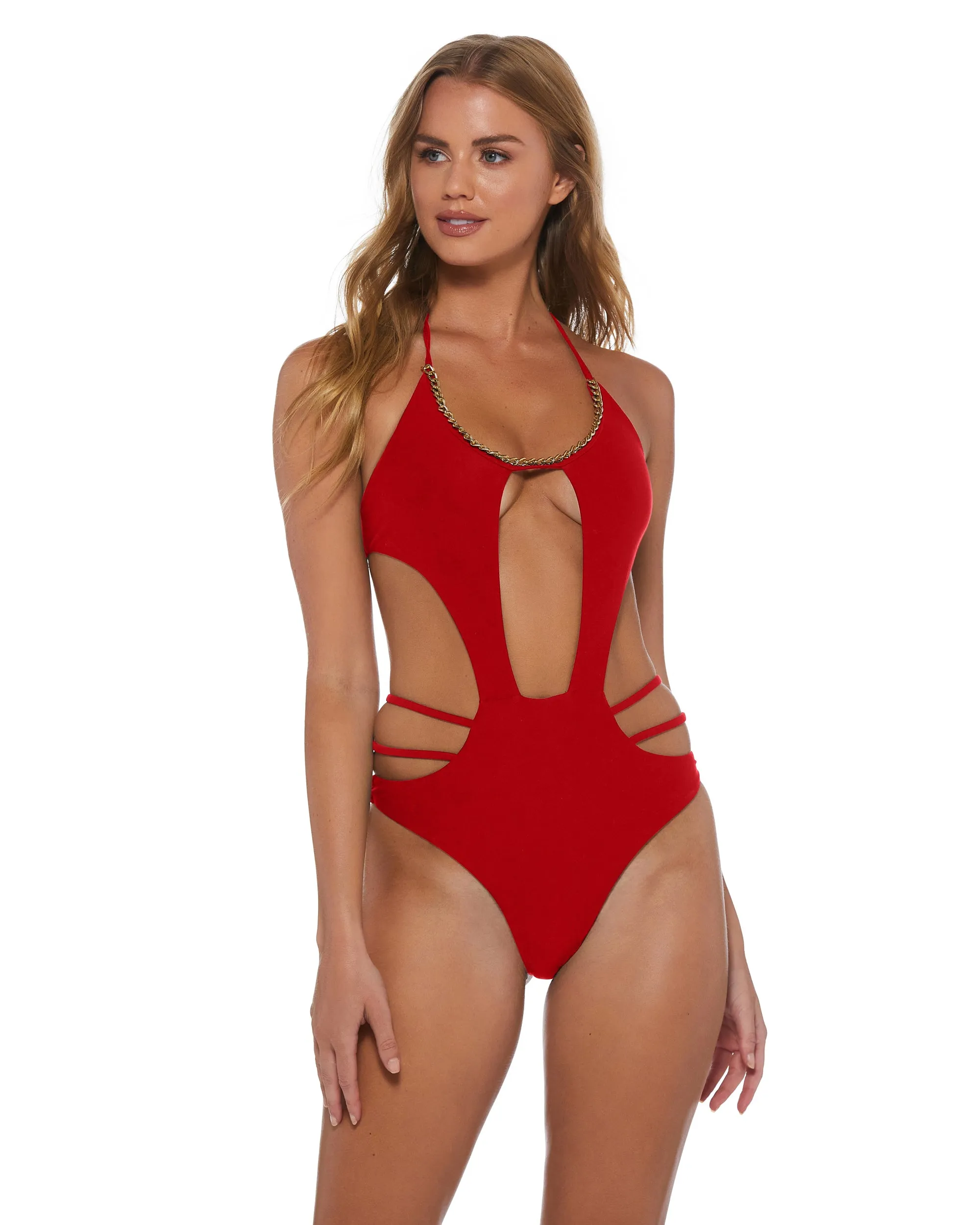 Ivy Red Gold Chain Cut Out One Piece