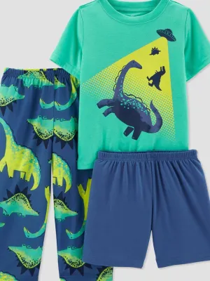 Kids Boy 3pc Spaceship Dinosaurs Pajama Set,Multi